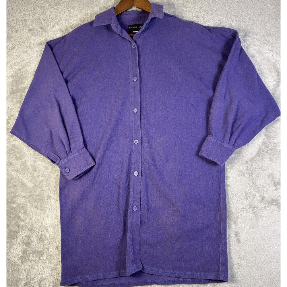 Vintage 90s MICHELE LAMY Purple Cotton Button Up Tunic Dress Archive Size 1